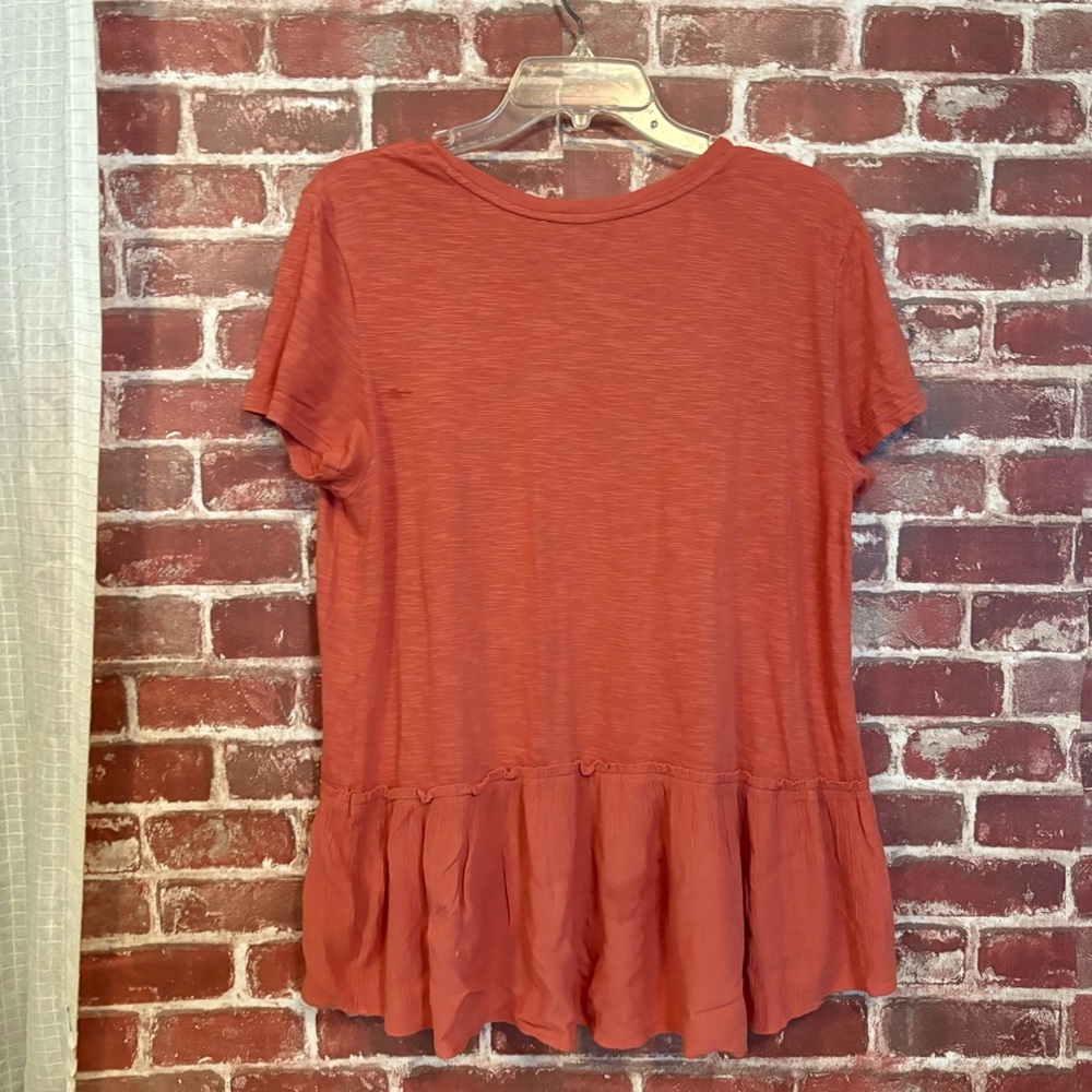 LOFT Rust Ruffle-Hem Short Sleeve Top - Picture 5 of 7